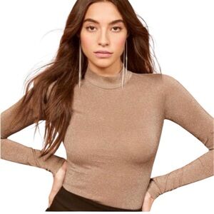Reformation Junie sparkle gold long sleeve mock neck top small